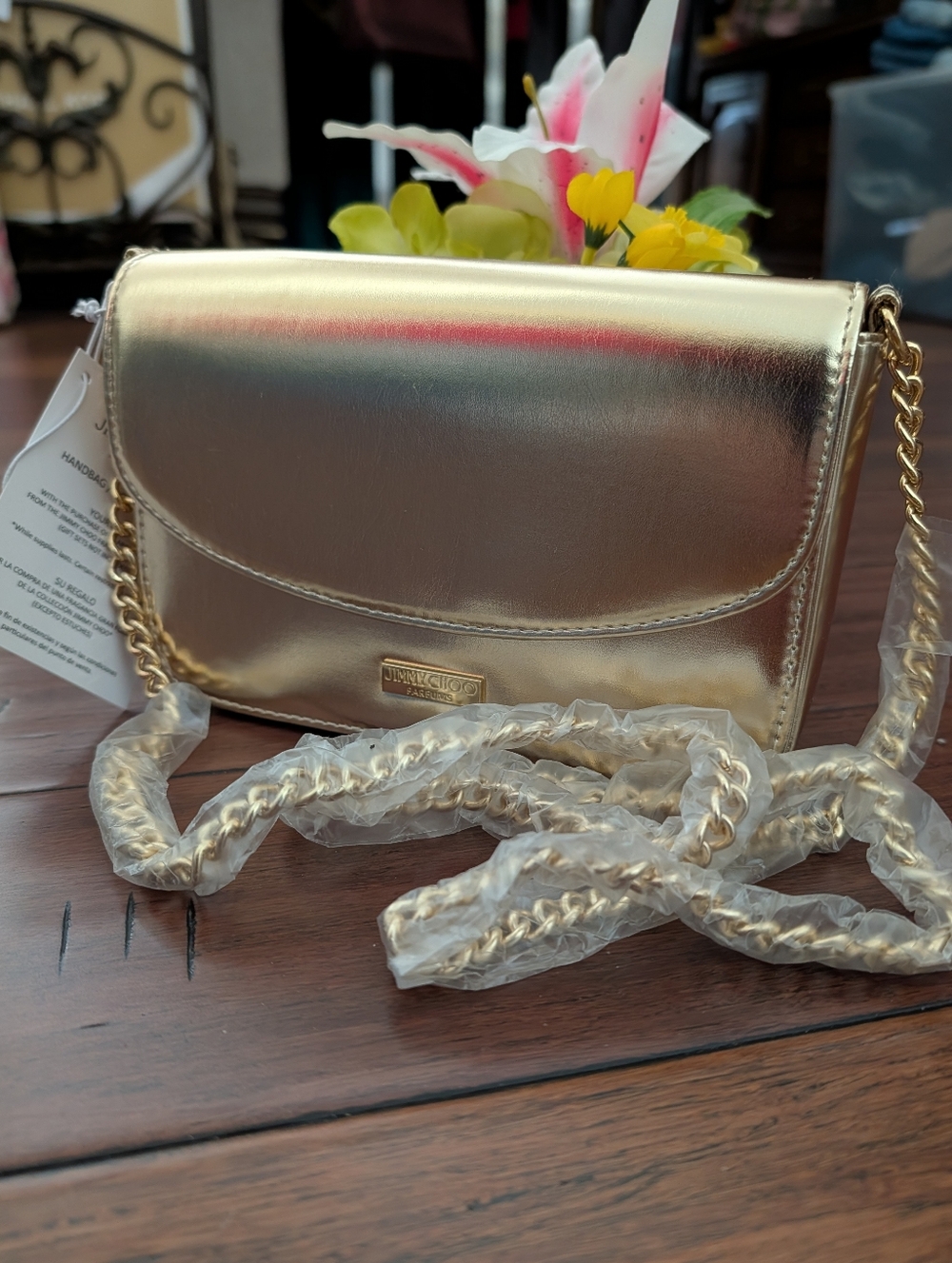 Jimmy Choo Parfums Gold Clutch W/ Chain - Picture 4 of 6